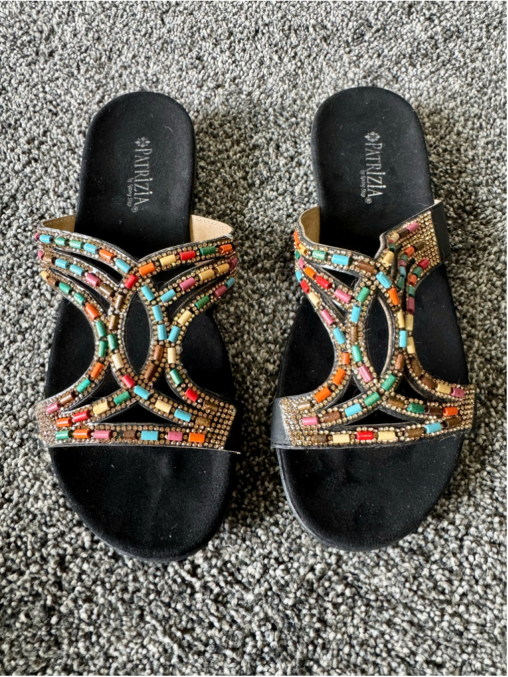 Women's Patrizia Beaded Twirling Slide Sandals Black Multicolor Size 40/9.5